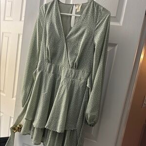 Japna Green Fit and Flare Dress with Bishop Sleeves